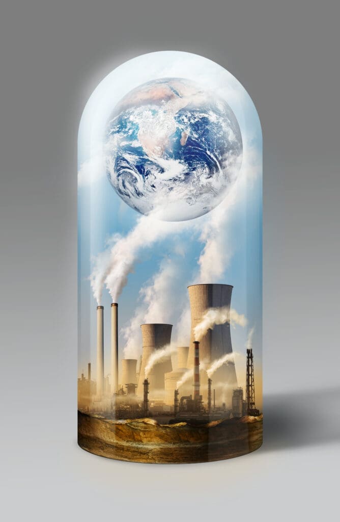 Concept image: Climate change with industrial pollution (s. COP28, international negotiations)