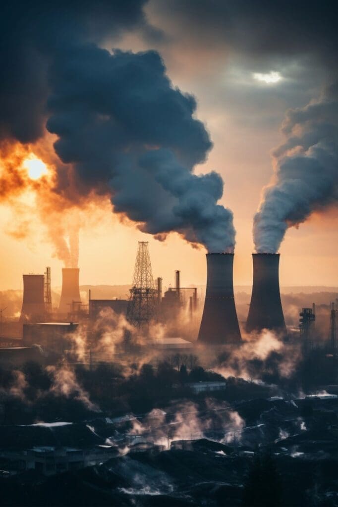 Factory producing co2 pollution (s. carbon, Earth)