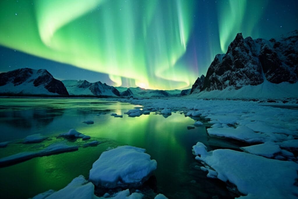 Image: Landscape with aurora borealis (AI gen)