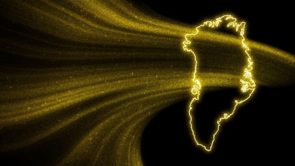 Image: Greenland; Gold glitter map on dark background