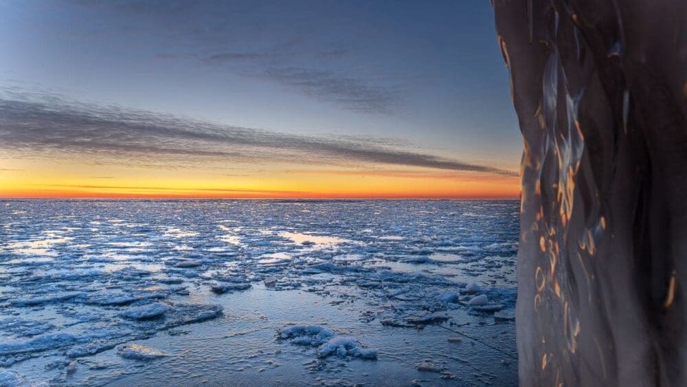 Image: ice, snow, sunset