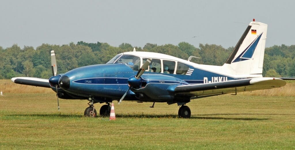 Climate activists cause disruption at German airport Piper PA 23 Aztec D IMKU 01 res