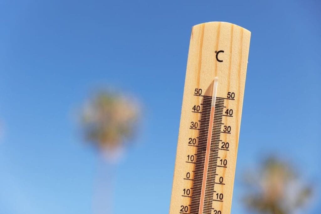 close up thermometer showing high temperature res