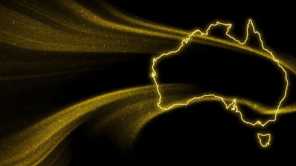 Image: Map of Australia, gold glitter map on dark background