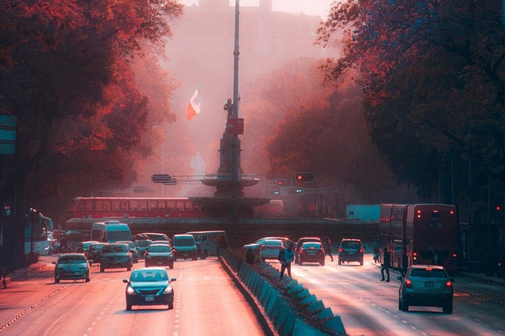 Image: View of a Busy Paseo de la Reforma Avenue in Mexico City, Mexico