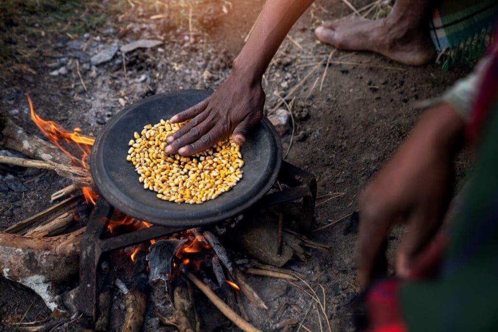 Image: person cooking outside