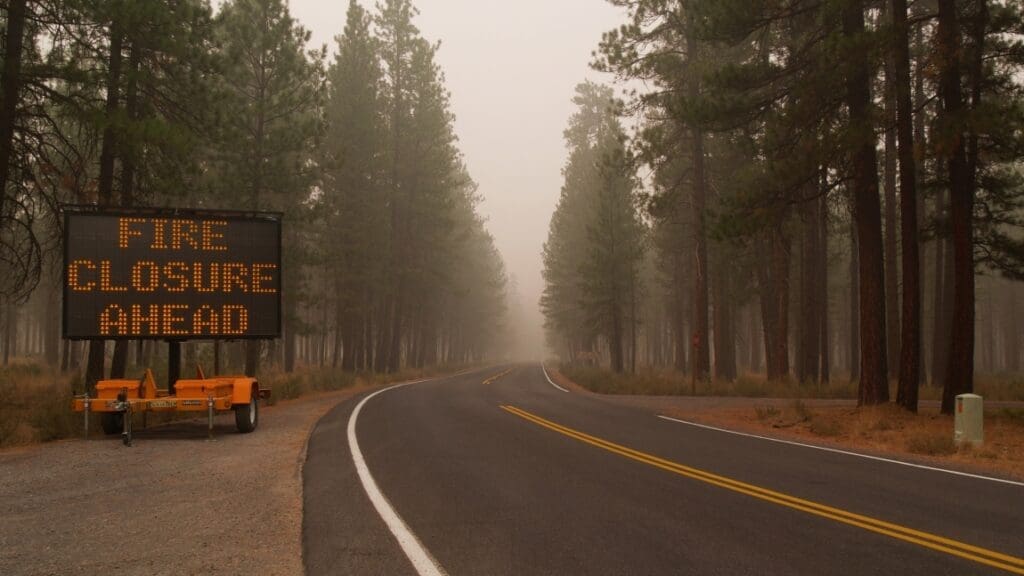 Public more confident connecting increasing heat, wildfires with climate change than other extreme weather events, study finds Image: Fire closure