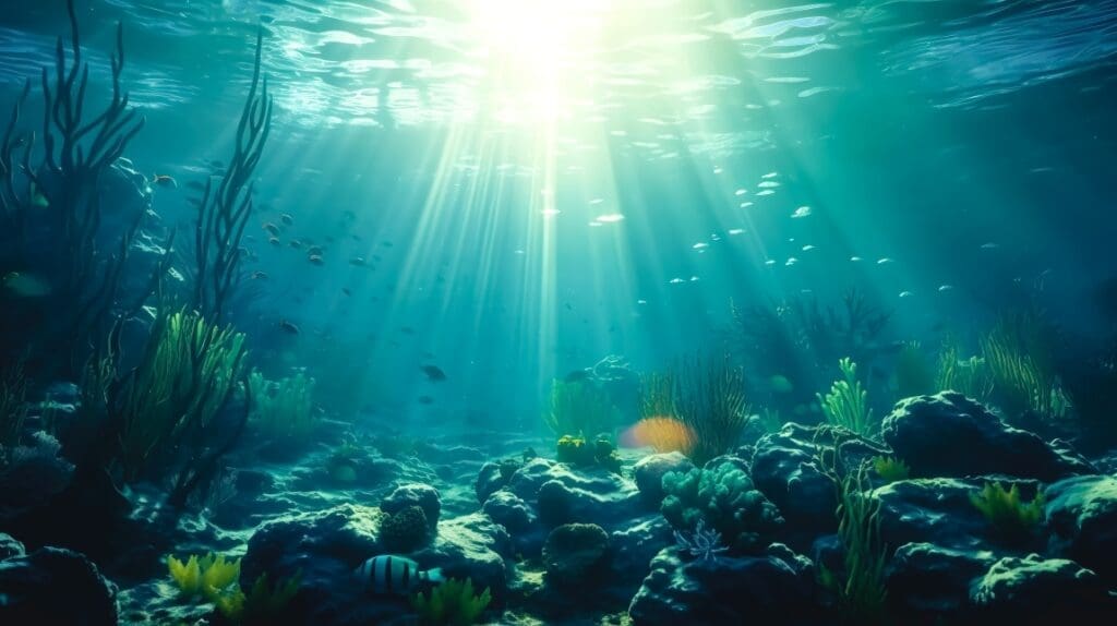 Exploring three frontiers in marine biomass and blue carbon capture Image: Underwater world with fish and corals generative AI