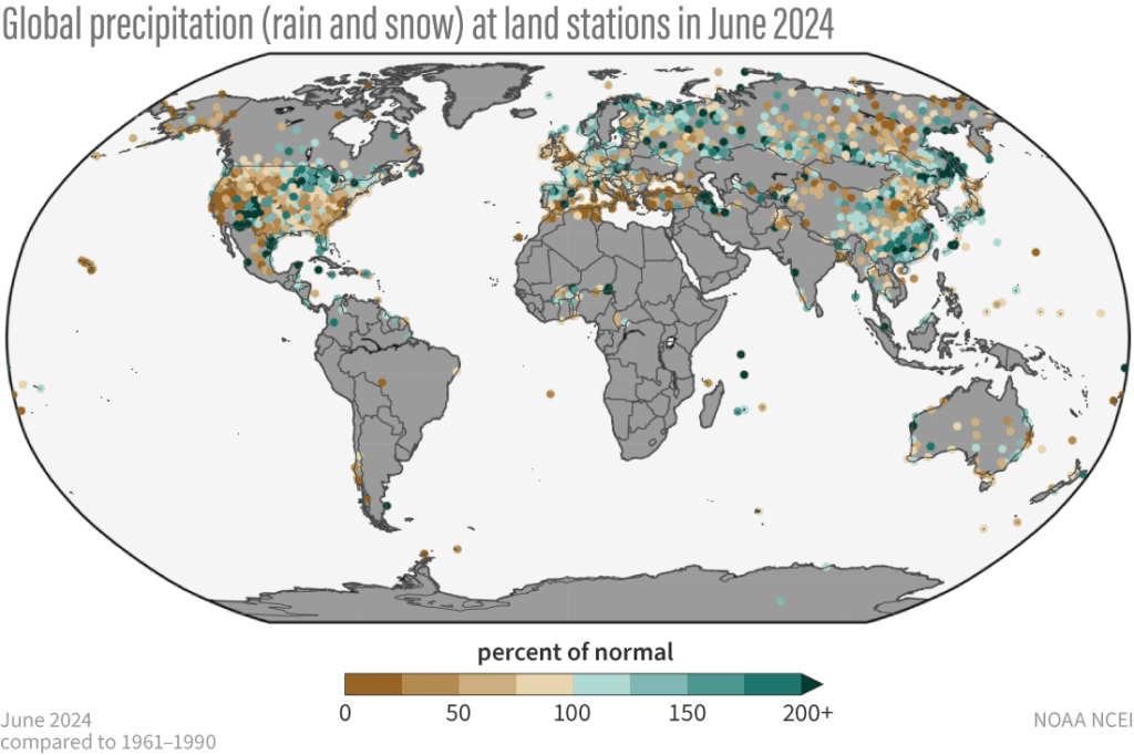 global precipitation june 2024 percent normal