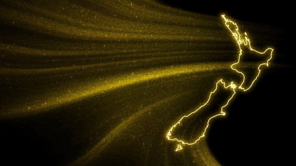 Air New Zealand scraps 2030 emissions targets map new zealand gold glitter map dark background res