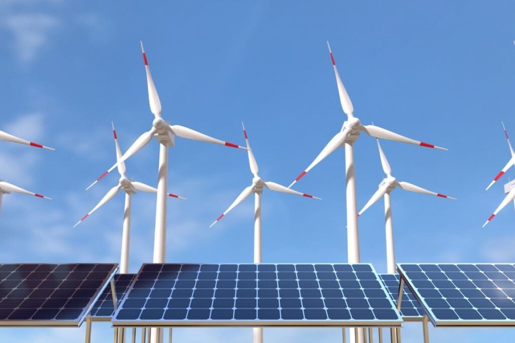 Solar panels and wind turbines
