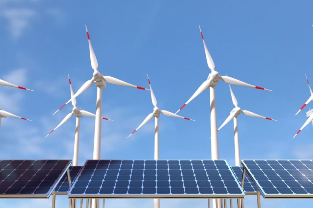 Solar panels and wind turbines
