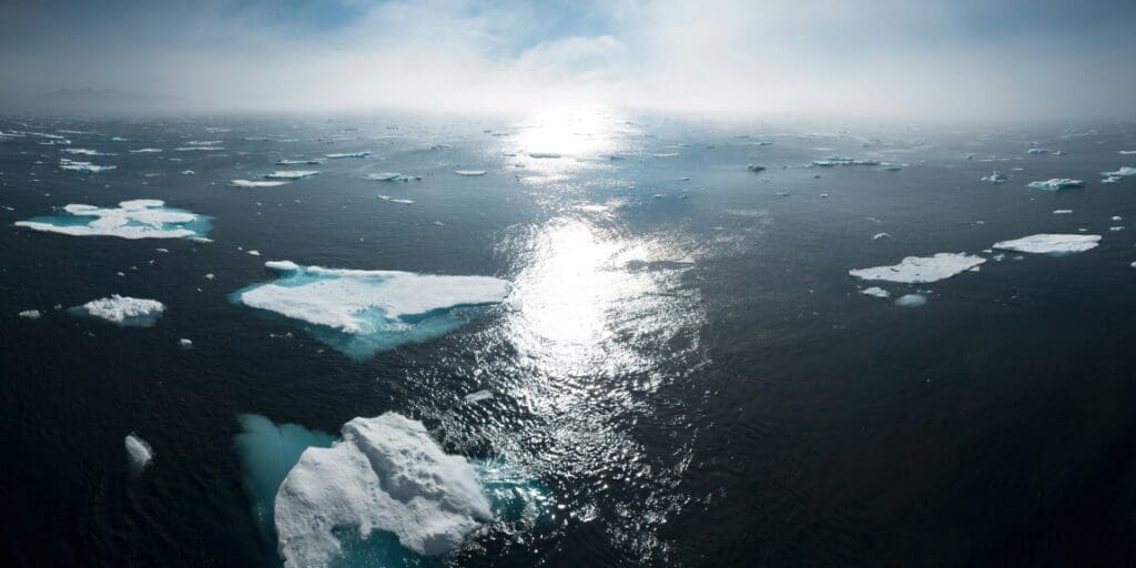 Image: Greenland ocean sunset | landscape and aerial photography of icebergs on body of water during daytime (s. Arctic sea ice)