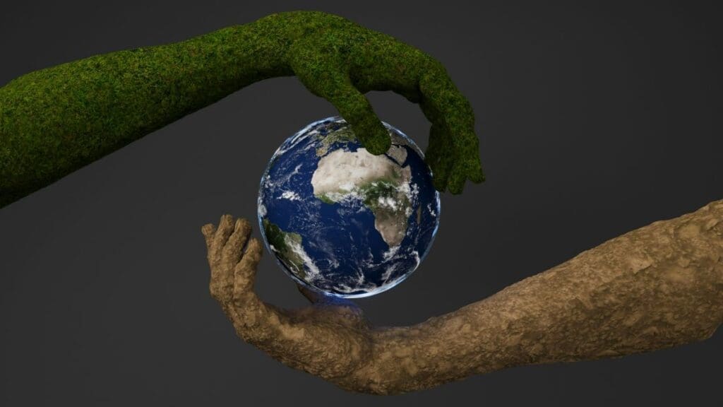 Image: Two hands are holding a small earth globe