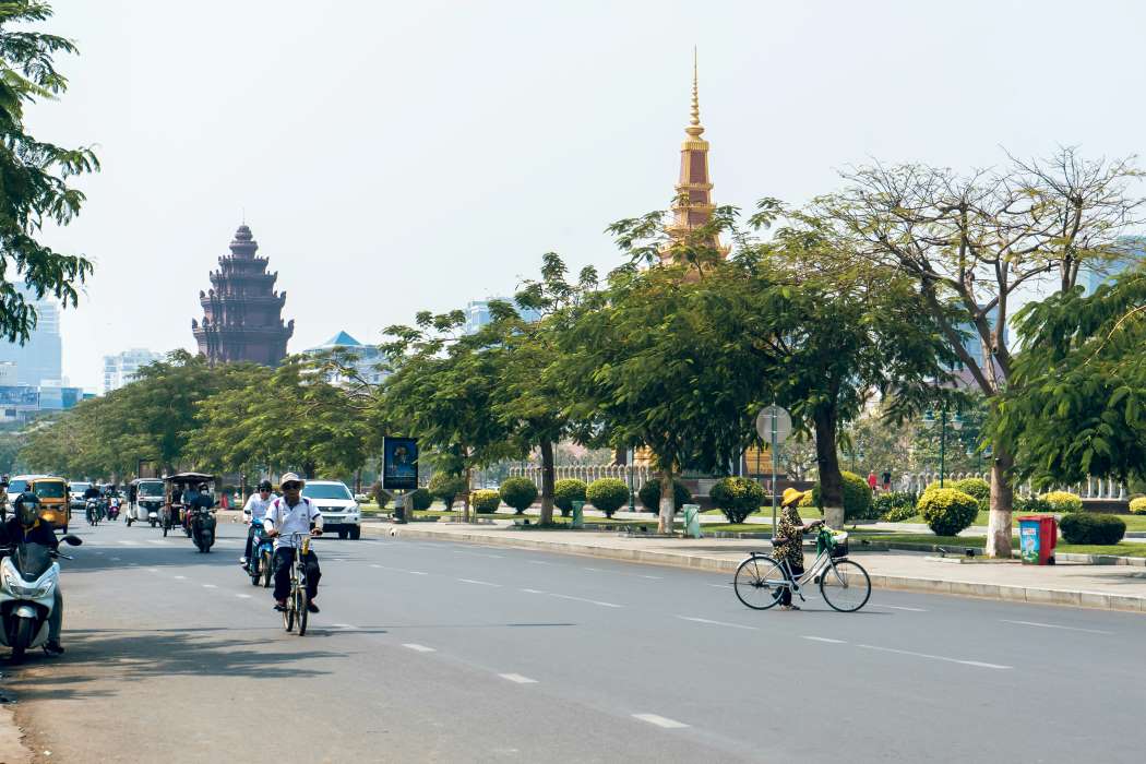Image: people riding bicycle on road near trees and buildings during daytime