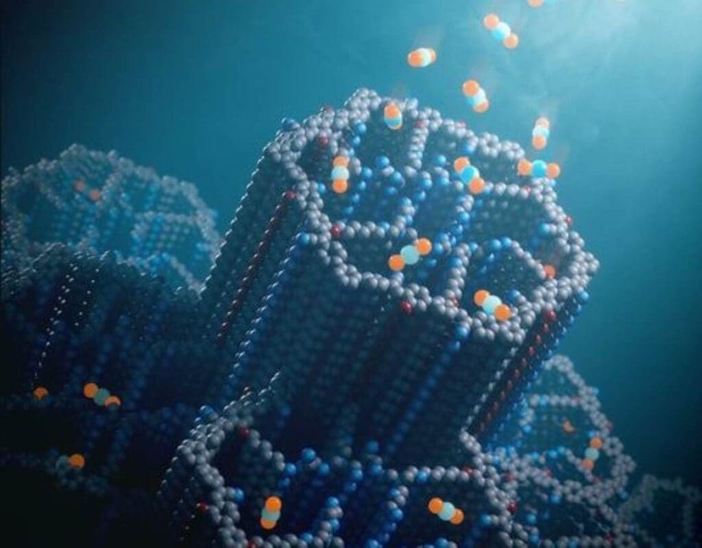 Illustration: new porous material for capturing carbon dioxide, called a covalent organic framework (COF