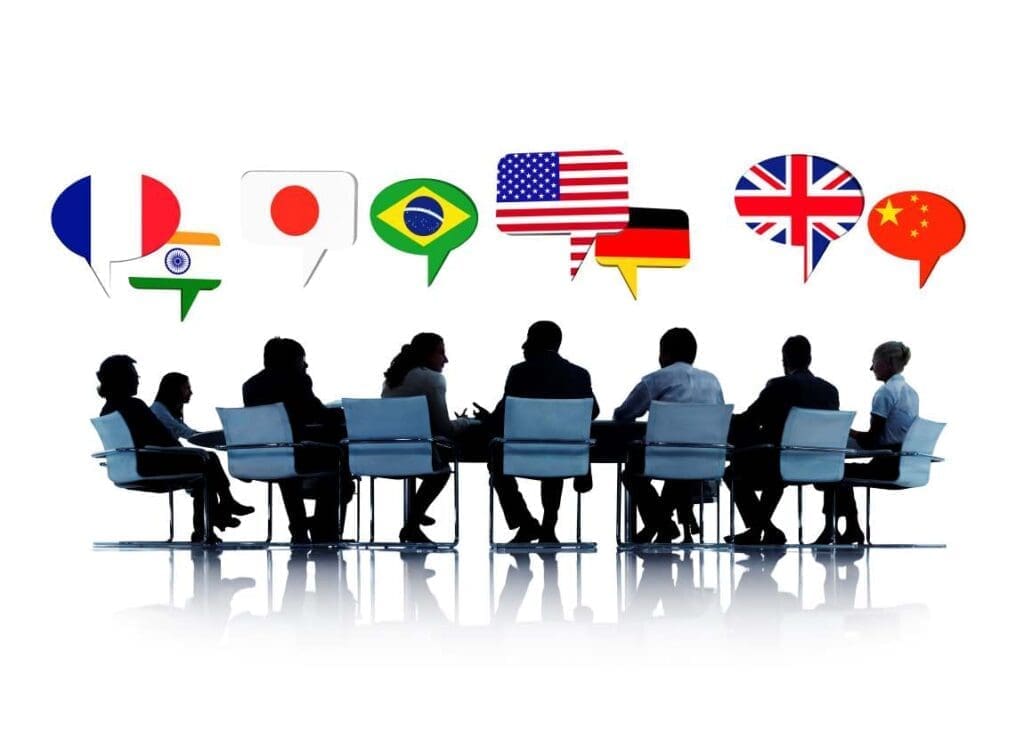 Image: Silhouette of people in a meeting talking about different countries