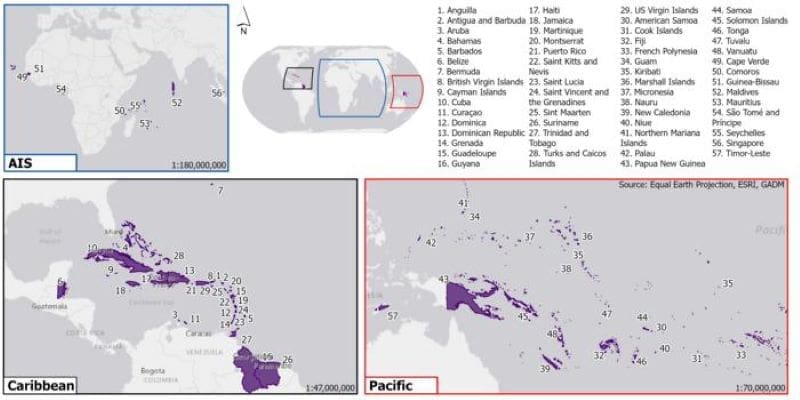 Image: Image identifies where all 57 SIDS are located globally (s. flood risk, exposure)
