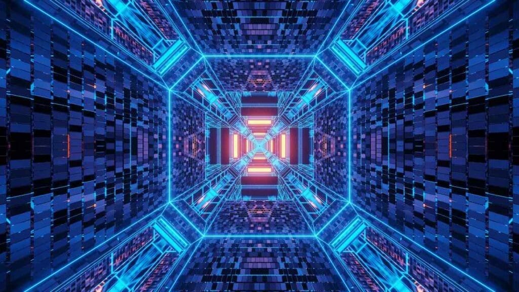 Image: abstract image, blue lights, supercomputer