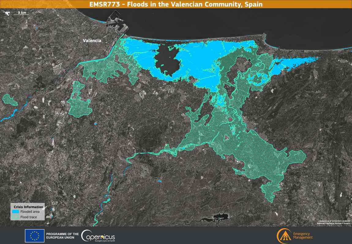 Image of the day: The Copernicus Emergency Management Service monitors the floods in Valencia, Spain