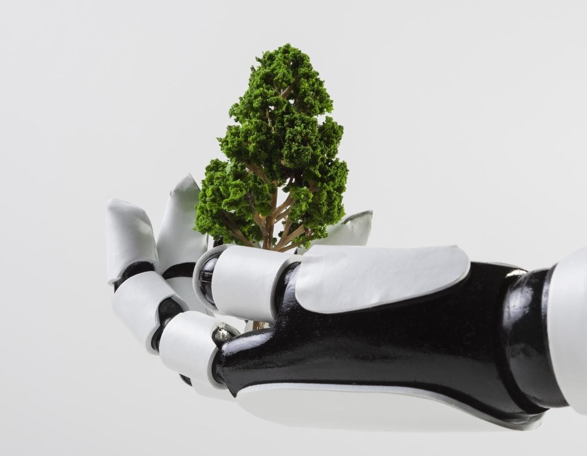 Image: Environment education day concept (AI, tree, robot arm)