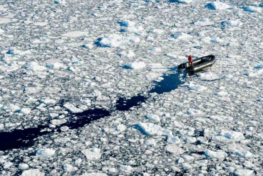 Image: Person on Pontoon on Frozen Sea