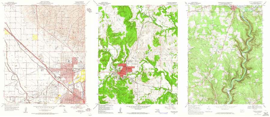 Image: Quadrangle maps show areas in California, Oklahoma, and Pennsylvania 