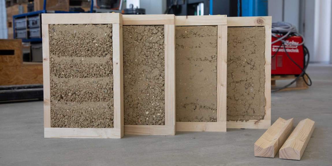 Image: Hybrid building elements made from the reusable materials timber and earth can be used as interior and exterior walls as well as floor slabs, instead of concrete and steel