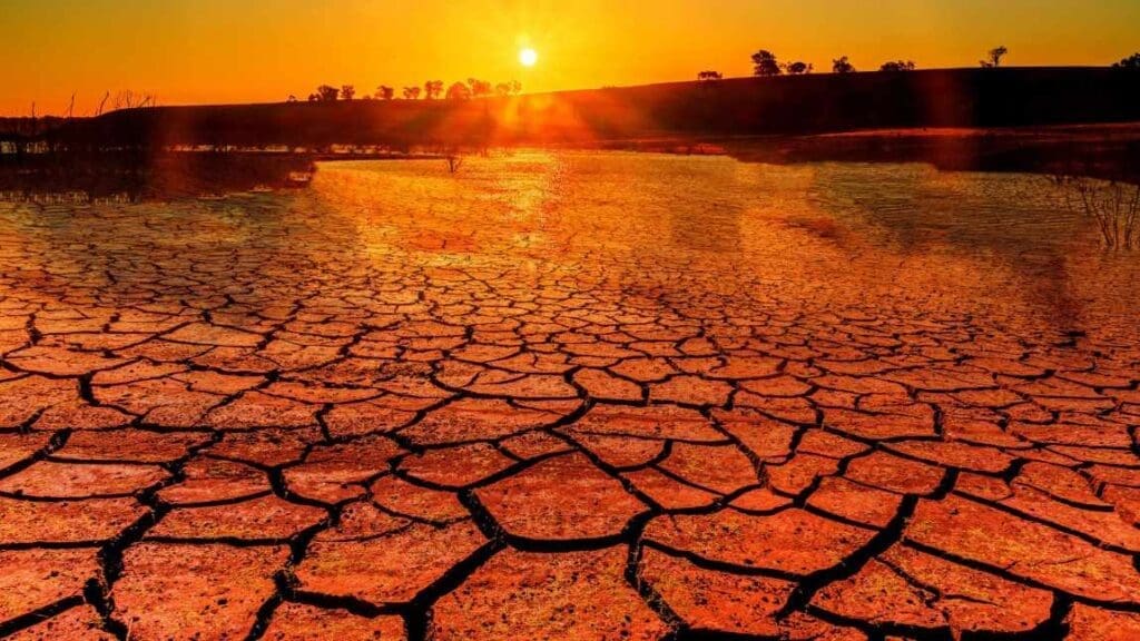 Arid soil and sunrise