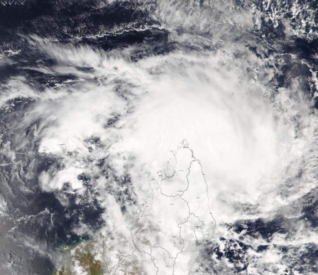 Satellite image from the Nasa taken and released on January 11, 2025 shows the Cyclone Dikeledi approaching Mayotte