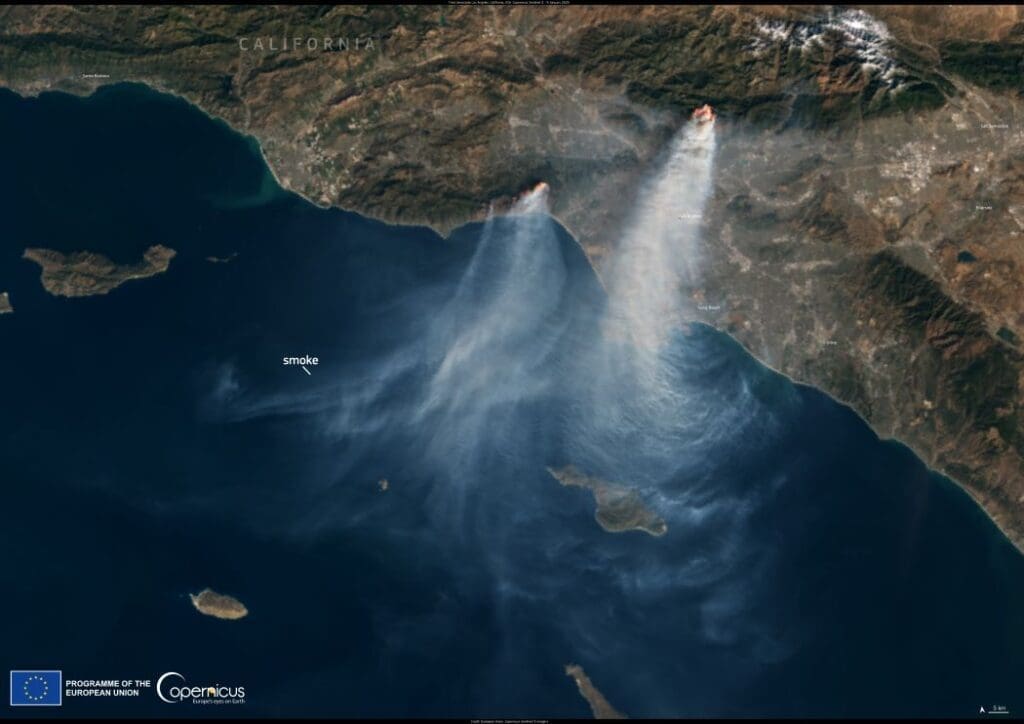 Satellite image of wildfire of Los Angeles, California