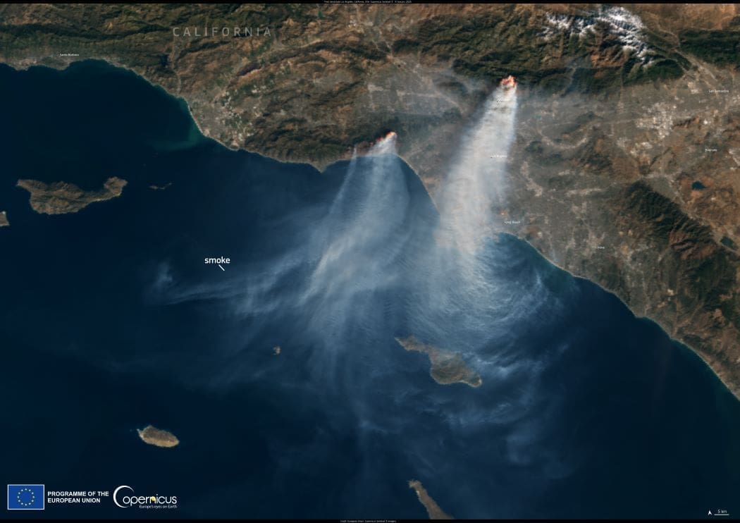 Satellite image of wildfires of Los Angeles, California