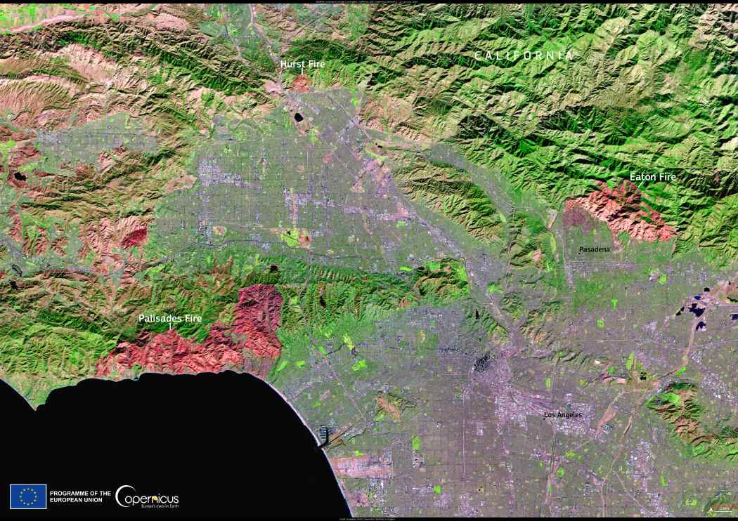 Satellite image: Los Angeles wildfires, California, USA