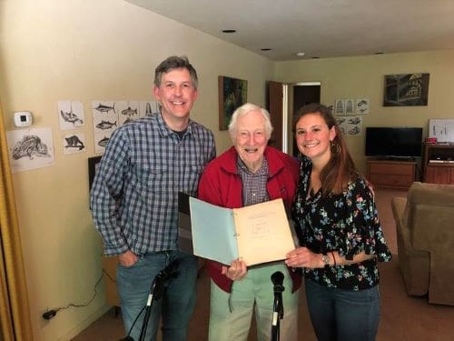 From left, Eric Sanford, Milton Hildebrand and Emily Longman meet in Davis in 2019