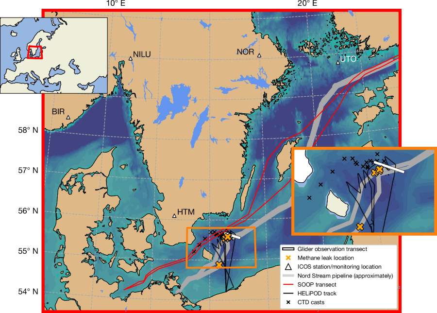 Graphic: Location of the Nord Stream gas leak sites in the Baltic Sea