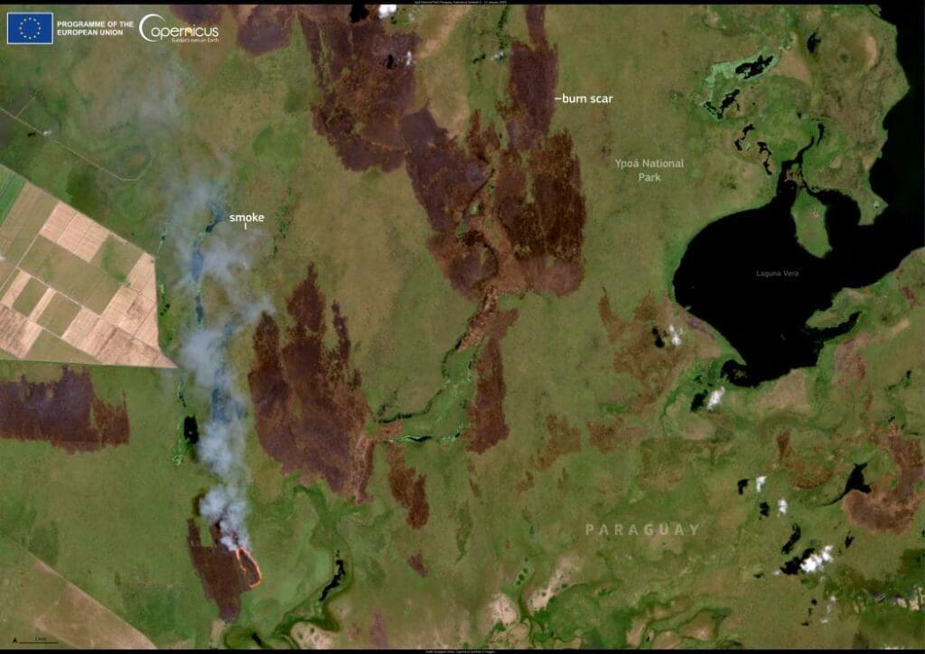 Satellite image: Wildfires ravage Ypoá National Park, Paraguay