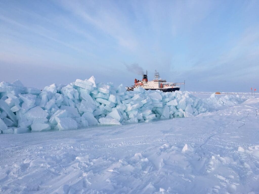 Pressure ridge rises on an ice floe in Arctic