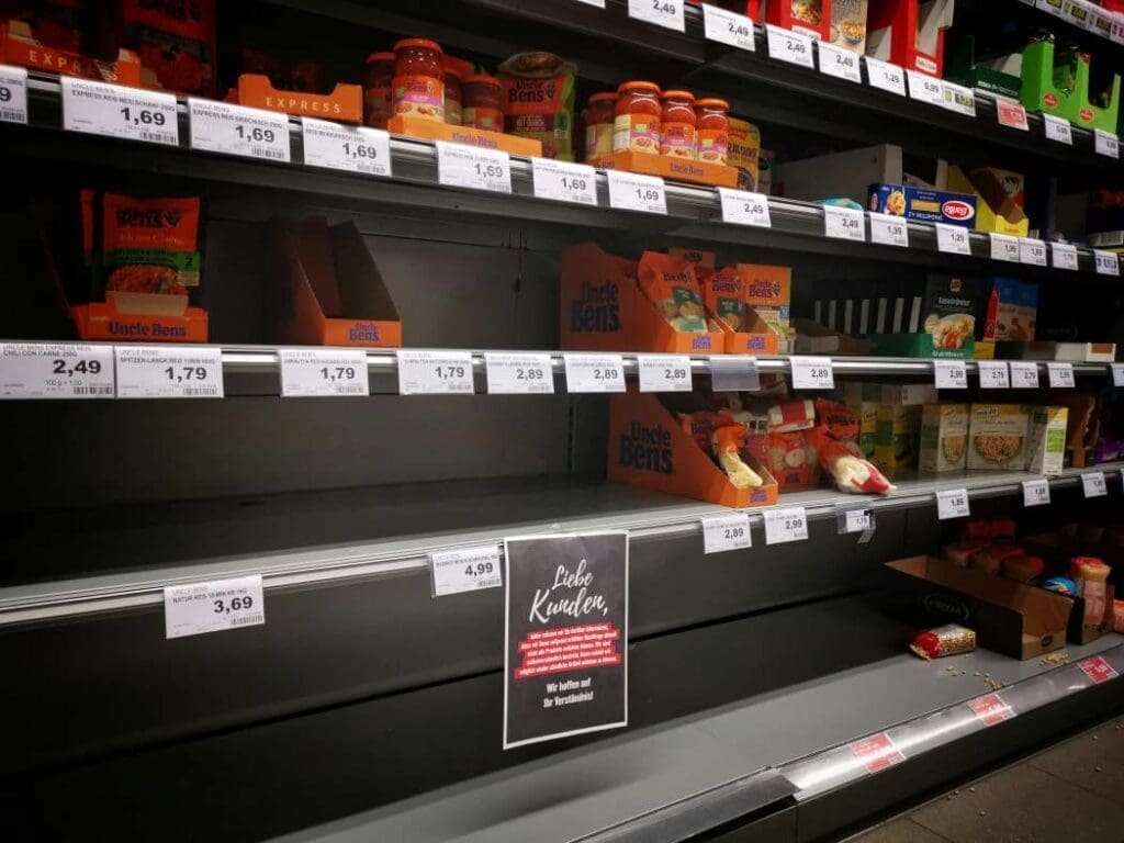 New £2 million project to save UK from food shortages Various products on half empty store shelves