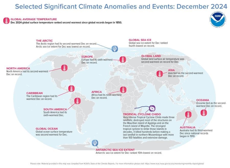 December 2024 Selected Climate Anomalies and Events Map