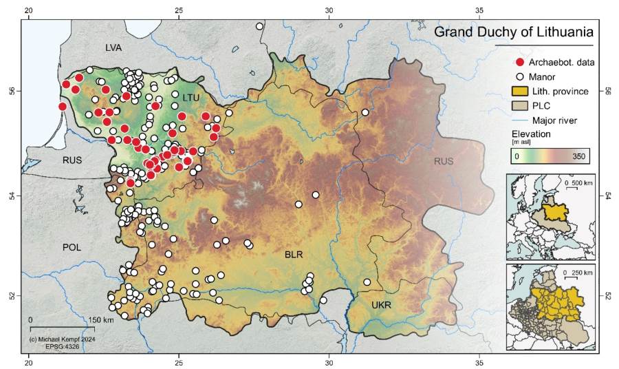 Map: Geographical location of the historical Grand Duchy of Lithuania within the European context (PLC, Polish-Lithuanian Commonwealth) (1500–1800 AD)