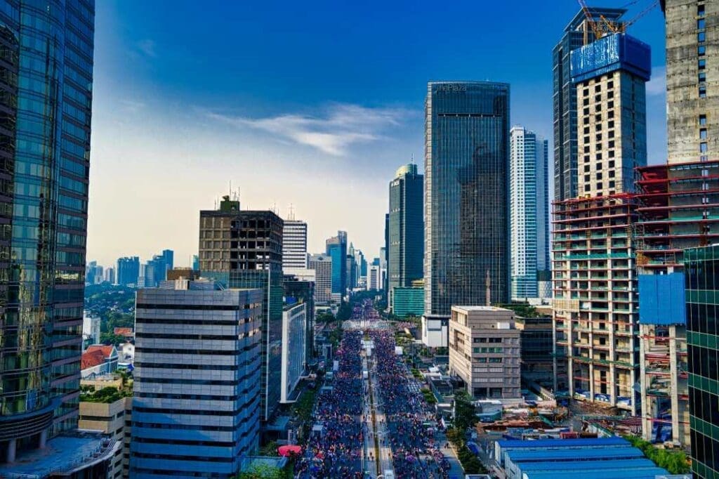 Jakarta, Indonesia: Aerial View of Cityscape (carbon exchange)