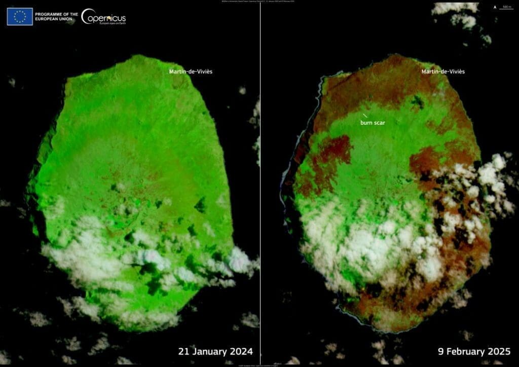 Satellite image: Amsterdam Island, France (s. wildfire, climate, science)