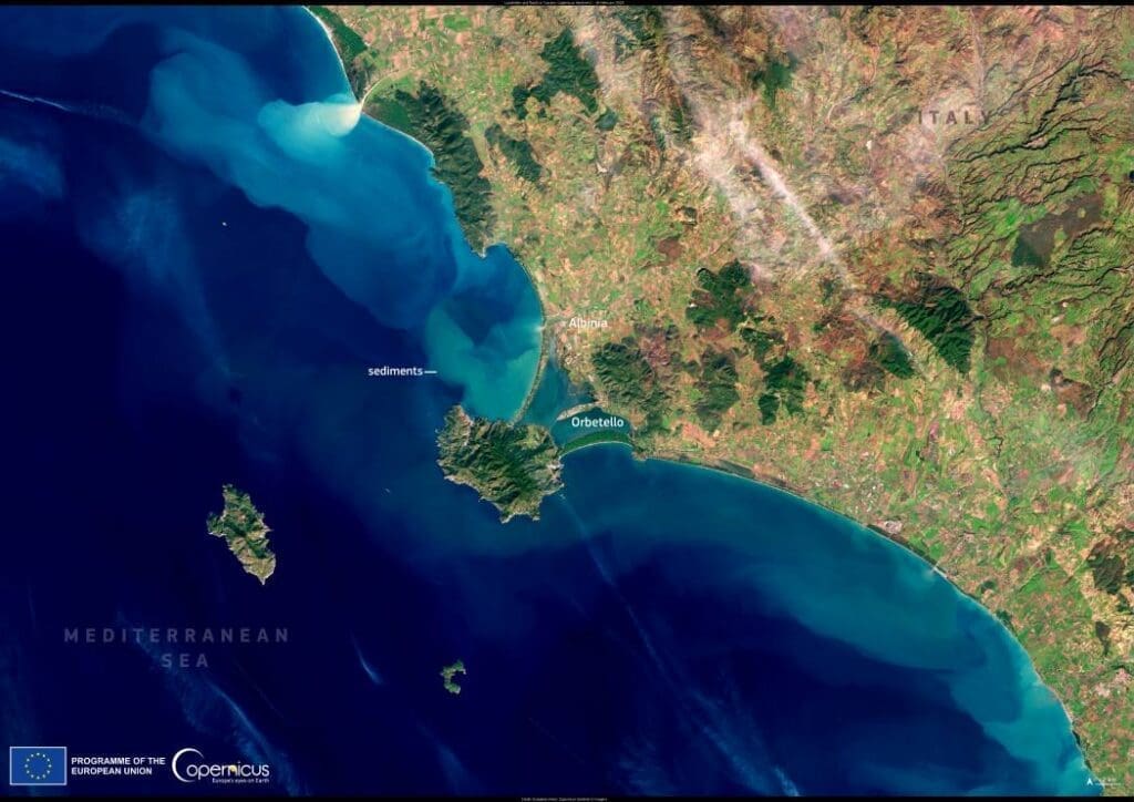 Satellite image: Orbetello, Italy (s. storm, flooding)