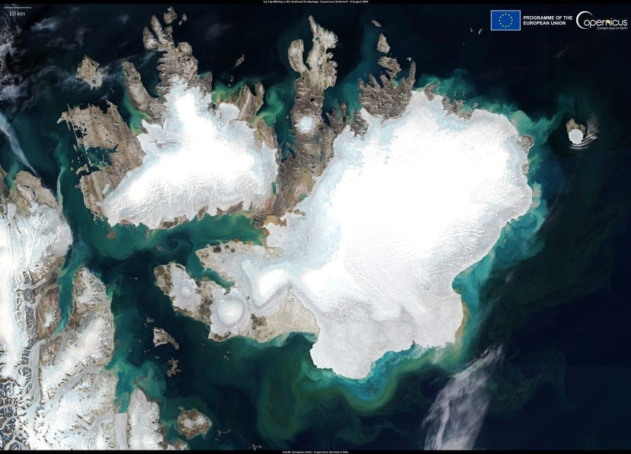 Satellite image: Svalbard Archipelago, Norway (s. ice cap, Earth, science)