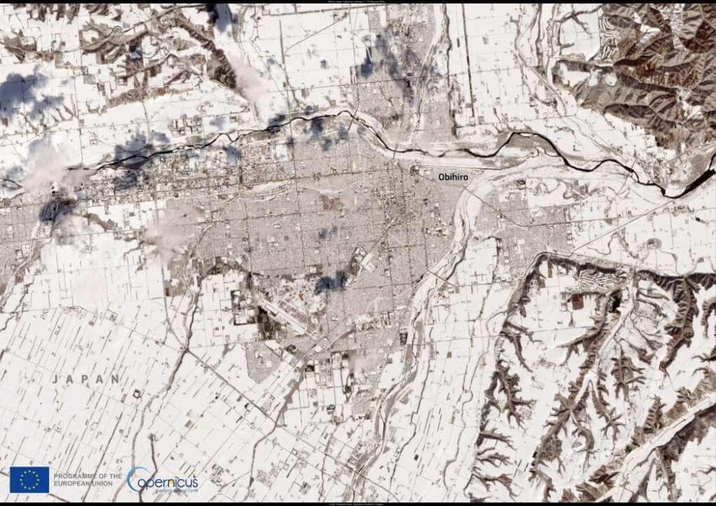 Satellite imagery: Obihiro, Japan (s. snow, climate)