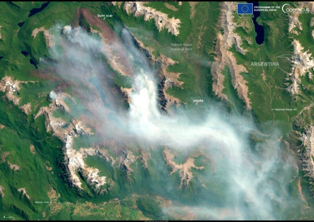 Satellite image: Wildfire in the Nahuel Huapi National Park, Argentina