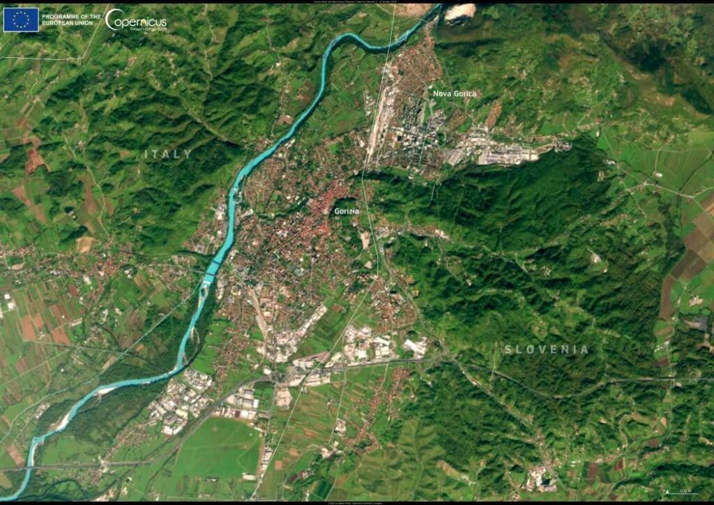 Satellite image: Nova Gorica, Slovenia and Gorizia, Italy (s. cultural capital)