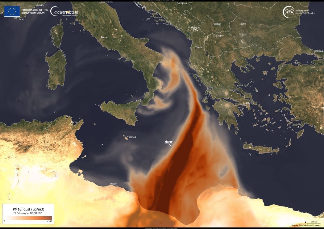 Image of the day: Saharan dust over the Mediterranean