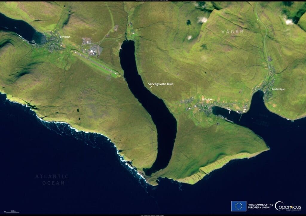 Satellite image: Sørvágsvatn Lake in the Faroe Islands