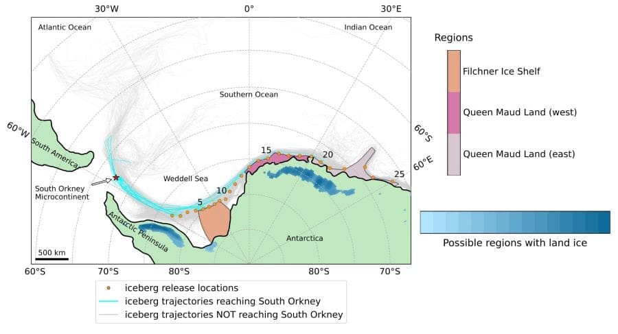 Image: Position of South Orkney during the late Eocene (s. climate, science, iceberg)